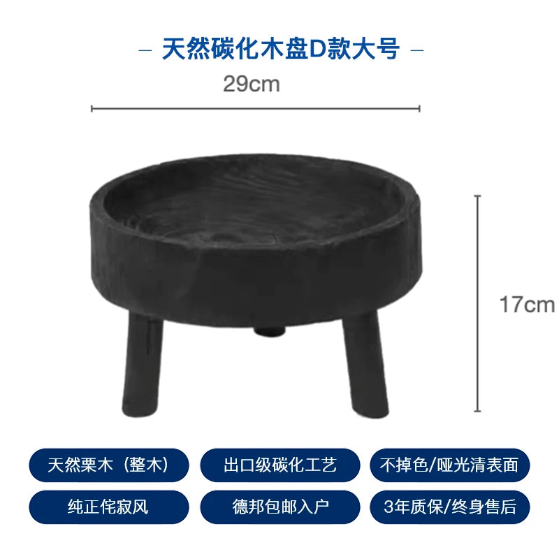 Wabi Sabi Charred Wood Tray Black Fruit Bowl Minimalist Display Platter for Hotel Rustic Storage Tray for Living Room Decoration